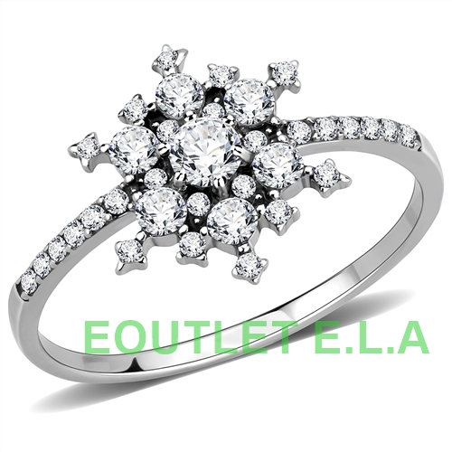 SPARKLING CZ SNOWFLAKE STAINLESS STEEL RING-size 7